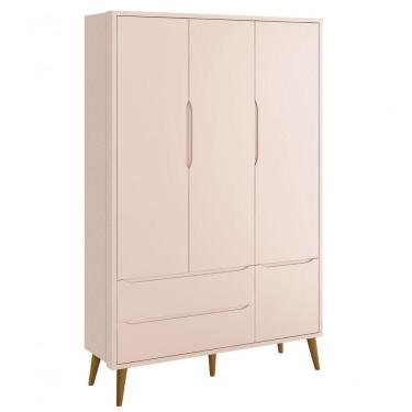 Imagem de Guarda-roupa Retrô 3 Portas Théo New Rosa Fosco Com Madeira - Moveisaqui