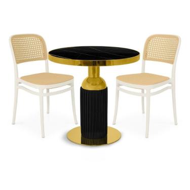 Imagem de Conjunto Mesa De Jantar Redonda Imperial 70cm Preta Com 2 Cadeiras Roma - Branco