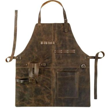 Imagem de Avental de couro PU retrô para homens e mulheres - ajustável - yiweisa