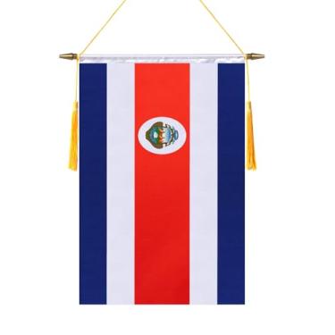 Imagem de TMHTMH Bandeira de parede da Costa Rica de 45,7 x 30,5 cm, poste de madeira e acabamento acetinado duplo, bandeira pendurada na Costa Rica, para sala de casa, sala de aula escolar, clube e porta