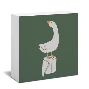 Imagem de STHTTSW Decoração de banheiro infantil, placa de madeira verde ganso engraçada, decoração de prateleira de parede de banheiro para crianças pequenas, 5 x 5