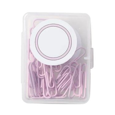 Imagem de Clipes de papel metal colorido macaron design para escritório escola casa arquivo livro encadernação organização com caixa de armazenamento 50 ou 20 peças (28mm Sakura Rosa)