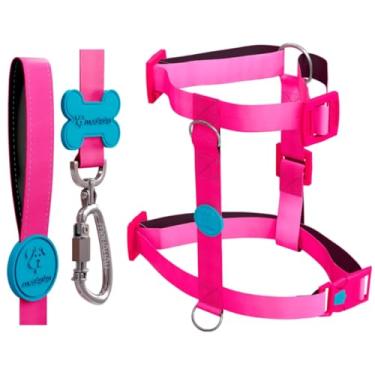 Imagem de Kit H 3 em 1 Com Peitoral H Para Cachorro, Guia Tradicional e QR Code Localizador (Bubblegum, P)