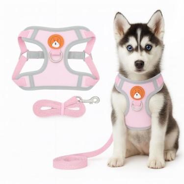 Imagem de Peitoral Refletivo para Cachorros e Gatos com Guia Ideal para Passeios Noturnos (ROSA, G)