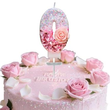 Imagem de Vela digital de aniversário, rosa rosa nº 0, vela de aniversário, adequada para meninos e meninas, aniversários e celebrações, é o presente preferido para expressar amor (número 0)