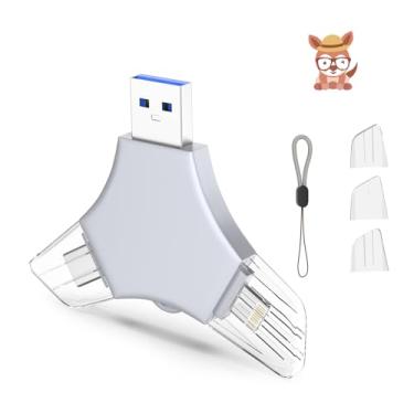 Imagem de Pen Drive USB 3.0 de 64 GB para iPhone, 3 em 1 com memória externa, suporte de fotos, vídeos, armazenamento de dados/backup, pen drives de alta velocidade V10.70 para iPhone/iPad/Android/PC