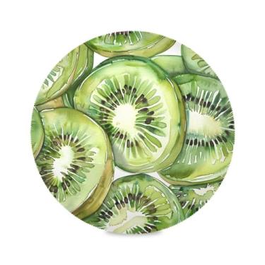 Imagem de Wassud Jogo americano verde kiwi tapete de mesa redondo para cozinha e jantar tapetes laváveis resistentes ao calor decoração de mesa 39 cm