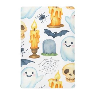 Imagem de Wassud Lençóis de berço respiráveis Halloween Boo com caveira, 68 x 99 cm, lençol de bebê neutro para meninos e meninas (serve para berço padrão e pacote e brincadeira)
