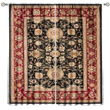 Imagem de Cortinas florais vintage boho vermelho azul retrô flor rústica campo fazenda padrão cortinas de janela para quarto sala de estar cozinha café (L50xC145 polegadas) x2 decoração