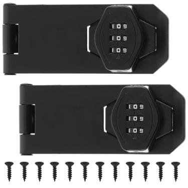 Imagem de Pacote com 2 fechaduras de ferrolho combinadas sem chave para ambientes externos, 3 dígitos, giratórias, pretas, fechaduras de segurança para portas, sem chave, para armários, gavetas, armários