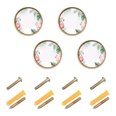 Imagem de Burbuja Maçanetas de armário de cozinha flamingos tropicais, pacote com 4, puxadores de gaveta redonda de 3,5 cm, puxadores de cômoda com parafusos para armários de cozinha, quarto, armário