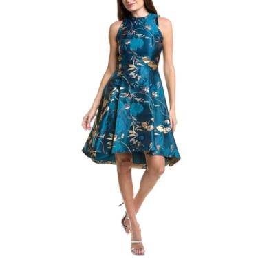 Imagem de Adrianna Papell Vestido feminino jacquard com babados, Safira azul-petróleo/dourado, 46