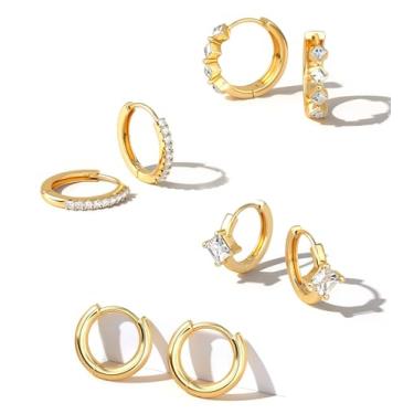 Imagem de LOYALLOOK Brincos de argola pequenos banhados a ouro 14K para mulheres, hipoalergênicos, para cartilagem, para vários piercings, argolas delicadas, torcidas, leves, grossas, presentes, 4 pares, Latão