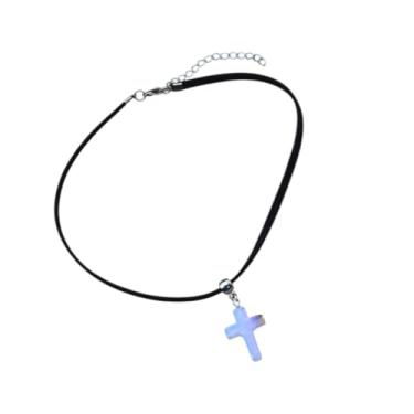 Imagem de Gargantilha Choker de Couro Preto com Pingente Cruz de Pedra da Lua Bijuteria Femininas