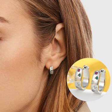 Imagem de Brincos de argola abertos banhados a ouro real 14 K, brincos grossos multicoloridos de zircônia cúbica para mulheres, standard, Latão, Sem pedra preciosa