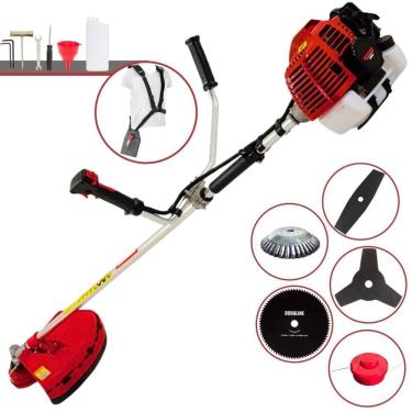 Imagem de Roçadeira Profissional Lateral Kawashima Kw52l À Gasolina 52c 2,5hp + Faca 2 Pontas 330mm + Faca 80 Dentes 255mm + Esco