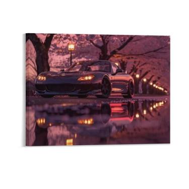 Imagem de HouLaiZhe Flores de cerejeira carro Rx7 pôr do sol reflexão Jdm pôsteres tela estética decoração de quarto pintura de parede impressões galeria sala decoração de parede para quarto sala de estar