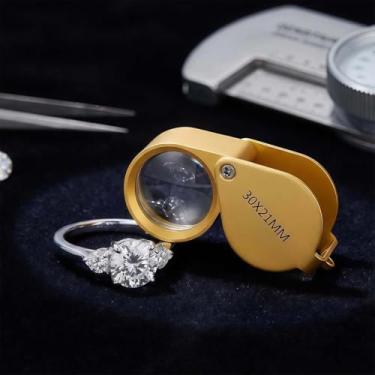 Imagem de Lupa 10 x Jewelers, lupa dobrável de metal com acabamento em ouro/prata, lupa portátil para inspeção de pedras preciosas, coleção de moedas e carimbos (ouro)