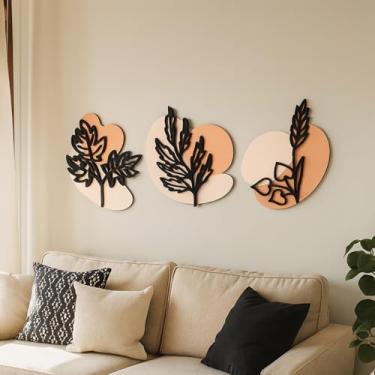 Imagem de Kit 3 Quadros Decorativos Abstratos Folhas em MDF para Sala Quarto Escritório(Bege)