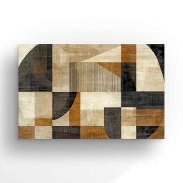 Imagem de Quadro Abstrato Geométrico Moderno, Arte de Parede em Tons de Bege, Marrom e Preto, Estilo Contemporâneo, Decoração para Sala 90X60