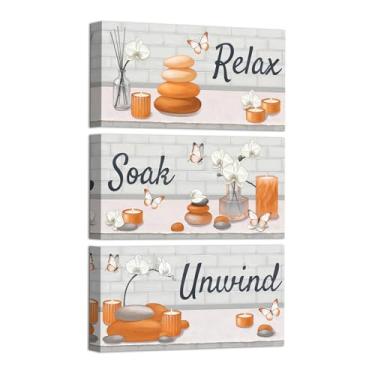 Imagem de RnnJoile Arte de parede de banheiro laranja imagens zen pintura em tela para sala de meditação zen decoração de parede emoldurada 20 x 40 cm para cada (laranja)