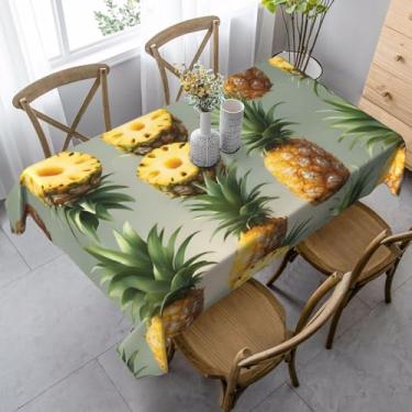 Imagem de ZTPOWQA Toalha de mesa de jantar com estampa de abacaxi, 89 x 139 cm, retangular, impermeável, reutilizável, festa de jantar