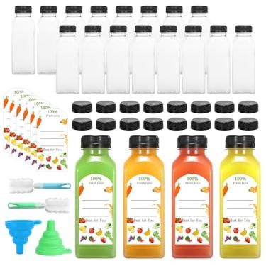Imagem de 120 garrafas de suco de plástico de 350 ml com tampas, garrafa de água transparente reutilizável e tampas à prova de adulteração, recipientes de suco, garrafas de suco para suco de frutas, vitaminas