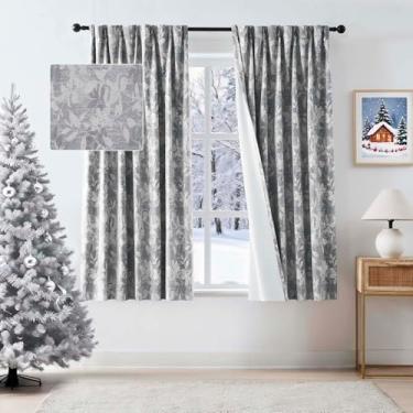 Imagem de Randall Cortina plissada 90% blackout cinza Jacquard Farmhouse vintage, cortina com isolamento térmico, 160 cm, conjunto de 2 painéis para quarto e sala de estar, bloco de luz, reduz o ruído, eleva a