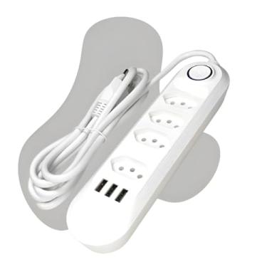 Imagem de Extensão Elétrica | Filtro De Linha Com Cabo De 2 Metros | Com 4 Tomadas e 3 Entradas USB | Tripolar | Bivolt | Extensão Tomada Com Botão Liga E Desliga