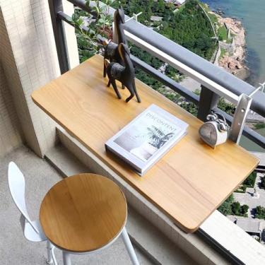 Imagem de Mesa de parede, mesa dobrável de madeira maciça, mesa suspensa, varanda, mesa flutuante para laptop, mesa de jantar dobrável montada na parede, mesa flutuante pequena com economia de espaço (80 cm