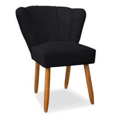 Imagem de Cadeira Pétala em Veludo - Design Diferenciado e Elegante, com Pés de Madeira, para Sala, Quarto e Escritório(preto)