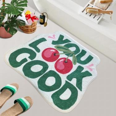 Imagem de SHIYUE You Look Good Tapete de banho fofo cereja tapete de banheiro engraçado, macio absorvente de água, tapete antiderrapante, microfibra lavável superior tapete decorativo de chuveiro fresco (53 x