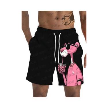 Imagem de Shorts De Praia Masculinos 3D Com Estampa De Gato Rosa, Secagem Rápida