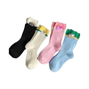 Imagem de Meias Femininas De Cano Médio Com Logotipo Em Formato De Coração, Fina