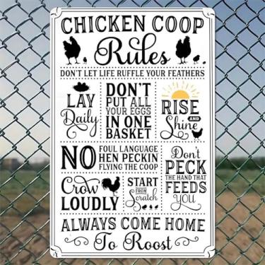 Imagem de Pôster Chicken Coop Rules arte de parede de alumínio rústico e placa de metal - 20 x 30 cm, decoração vintage interna e externa para casa, escritório, café, quintal e jardim, fazenda