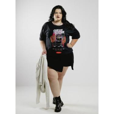 Imagem de Camiseta t-shirt oversized feminina vintage chess and social preta -ja
