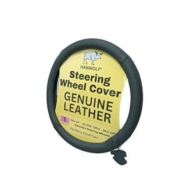 Imagem de Capa para volante, couro genuíno verdadeiro, preto, 35,5 cm, universal, elástico, resistente ao calor, permanece fresco, antiderrapante, HANWOLF