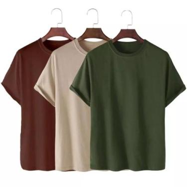 Imagem de Kit 3 Camisetas Masculina 100% Algodão Básica Lisa Gola Redonda Varias