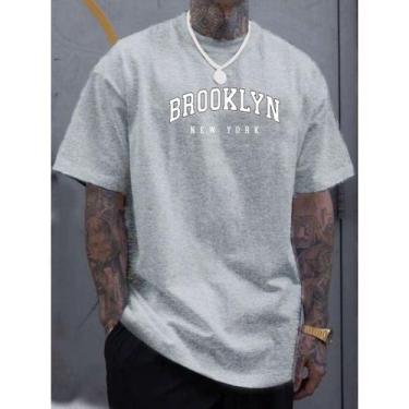 Imagem de Camiseta Masculina BROOKLYN 100% Algodão malha 30.1, Cinza, GG
