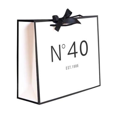 Imagem de QLSKO Sacola de papel de presente de lembrança de aniversário de 30/40/50/60/70 anos para presente de festa de aniversário para mulheres, ideia de decorações de 40 anos (1986 40, médio (pacote com 1))