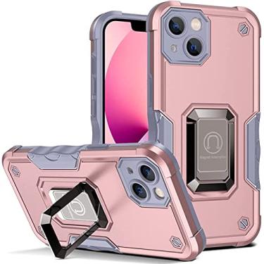Imagem de FULNES Capa para iPhone 14/14 Plus/14 Pro/14 Pro Max, suporte de anel de metal giratório 360°, lente tudo incluso quatro cantos capa de telefone anti-queda anti-arranhões (Cor: vermelho rosa, tamanho: 14 Pro 6,1 polegadas)