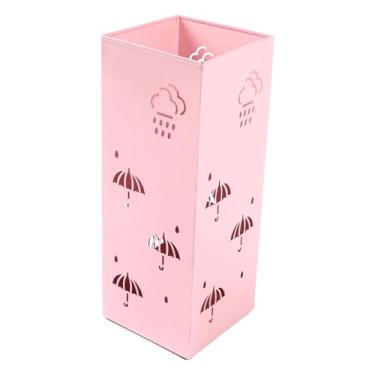 Imagem de aqxreight Suporte de Guarda-chuva de Metal Multiuso Elegante Design Oco Nuvens Auspiciosas Lixeira Organizadora de Guarda-chuva à Prova de Ferrugem para Entrada Escritório Casa Preto MATERIAL (Rosa)