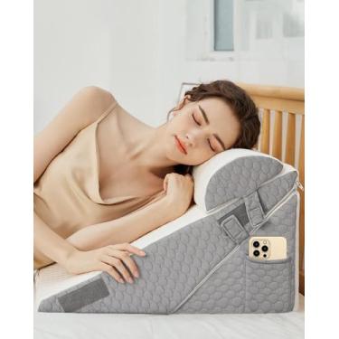 Imagem de YIHATA Almofada de cunha de cama para dormir, conjunto de almofadas de espuma de memória para pós-cirurgia, 30,5 cm, almofada triangular ajustável com capa lavável para pernas, dor nas costas, ronco, alivia o refluxo ácido