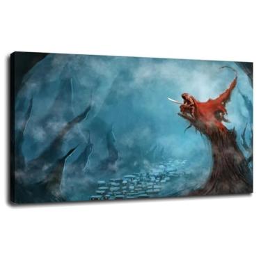 Imagem de Sword Poster Village Canvas Prints Warrior Wall Art For Home 1 painéis Decorações com moldura 91.4 cm x 50.8 cm
