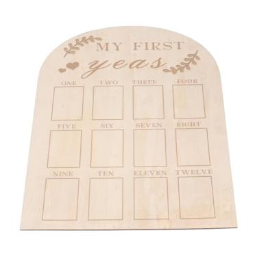 Imagem de Naroote Placa de Marco de Madeira do Primeiro Ano Linda Decoração para Berçário de bebê, Moldura de Lembrança de bebê para Recém-nascidos até 12 Meses, Placa de Fotos de Primeiro Ano de Madeira Aspen para Presente de chá de