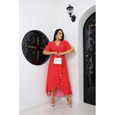 Imagem de Vestido longo envelope estampa bolinhas viscolinho manga curto - SP ST