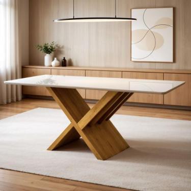 Imagem de Mesa de Jantar 6 Lugares Retangular 180cm Tampo Vidro/MDF de 2,5cm Aur