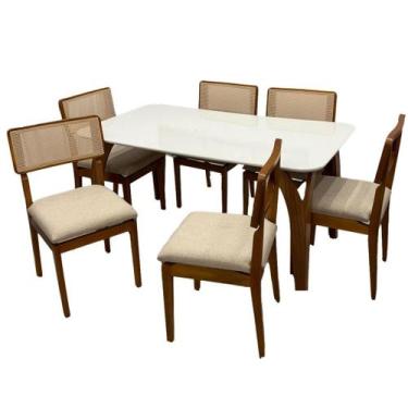 Imagem de Mesa de Jantar Agata 180x90cm com Vidro e 6 Cadeiras Canada em Linho M