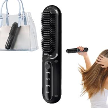 Imagem de Escova alisadora de cabelo, pente recarregável antiqueimadura | Escova de cabelo aquecida, para salão de cabeleireiro, dormitório, viagem, hotel, banheiro, cabeleireira, mulher, namorada