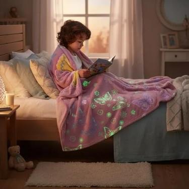 Imagem de Manta Cobertor 1,80x2,00 Mt infantil Brilha No Escuro(Borboleta)